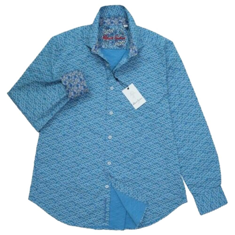 Robert Graham L Canterbury Blue Geo Circle Shirt Contrast Cuffs NWT $198